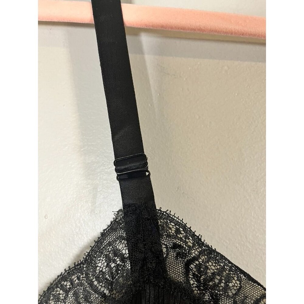 Vintage Floral Lace Lingerie Slip Dress Black 38 Retro Festive Sexy Feminine 60s - Picture 6 of 12
